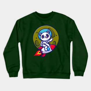 Cute Panda Astronaut Riding Rocket Cartoon Crewneck Sweatshirt